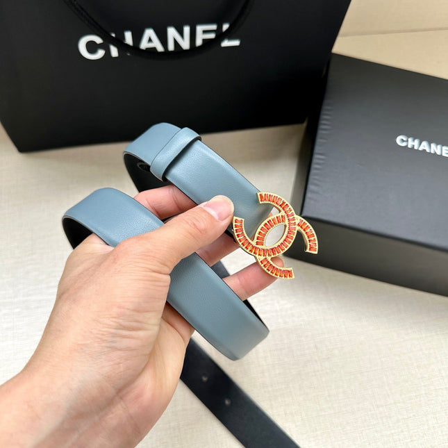 CHANEL 25S BELT 30 MM IN LIGHT STEEL BLUE CALFSKIN 616966