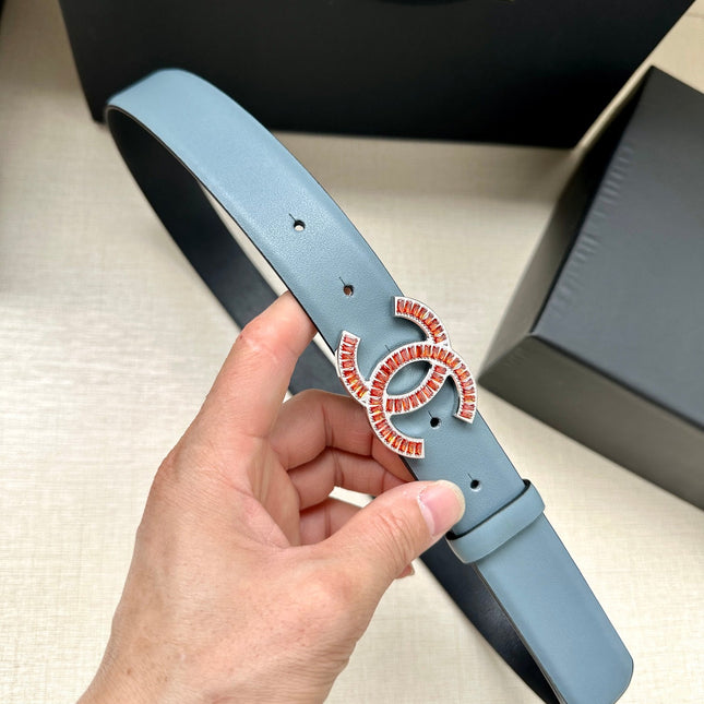 CHANEL 25S BELT 30 MM IN LIGHT STEEL BLUE CALFSKIN 616966
