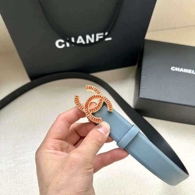 CHANEL 25S BELT 30 MM IN LIGHT STEEL BLUE CALFSKIN 616966