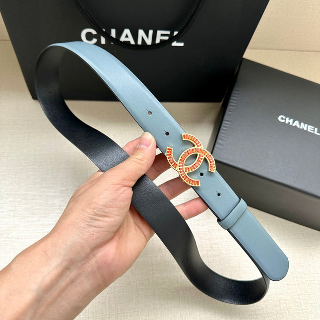 CHANEL 25S BELT 30 MM IN LIGHT STEEL BLUE CALFSKIN 616966