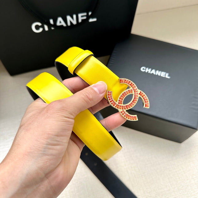 CHANEL 25S BELT 30 MM IN YELLOW CALFSKIN 616967