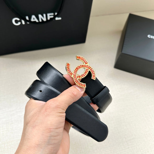 CHANEL 25S BELT 30 MM IN BLACK CALFSKIN 616968