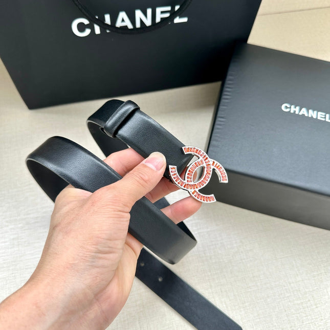 CHANEL 25S BELT 30 MM IN BLACK CALFSKIN 616968
