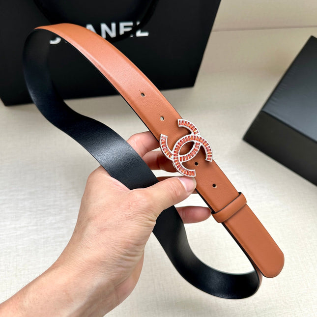 CHANEL 25S BELT 30 MM IN BROWN CALFSKIN 616969