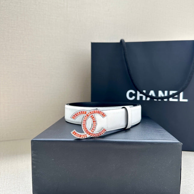 CHANEL 25S BELT 30 MM IN WHITE CALFSKIN 616972