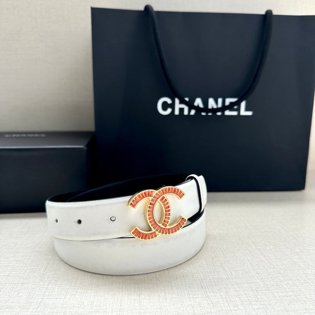 CHANEL 25S BELT 30 MM IN WHITE CALFSKIN 616972