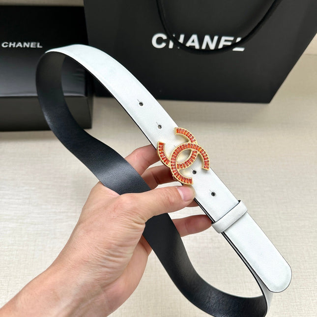 CHANEL 25S BELT 30 MM IN WHITE CALFSKIN 616972