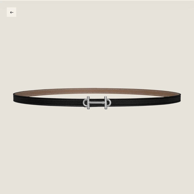 HM GAMMA BUCKLE & REVERSIBLE KHAKI BROWN AND BLACK LEATHER STRAP 13MM SILVER HARDWARE