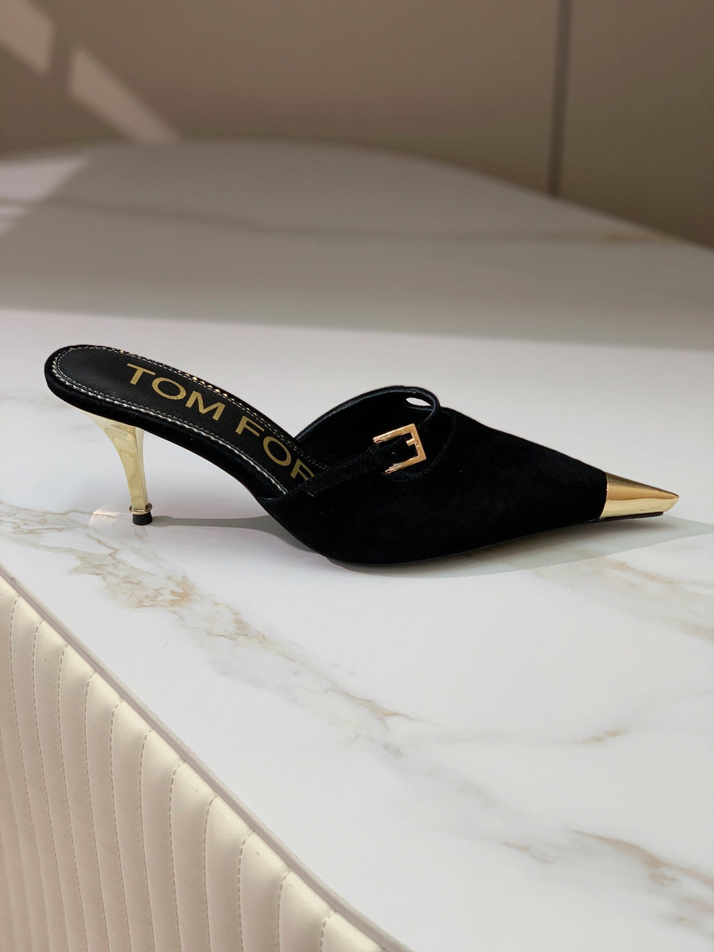 HIGH PUMP MULE 7 CM IN BLACK SUEDE
