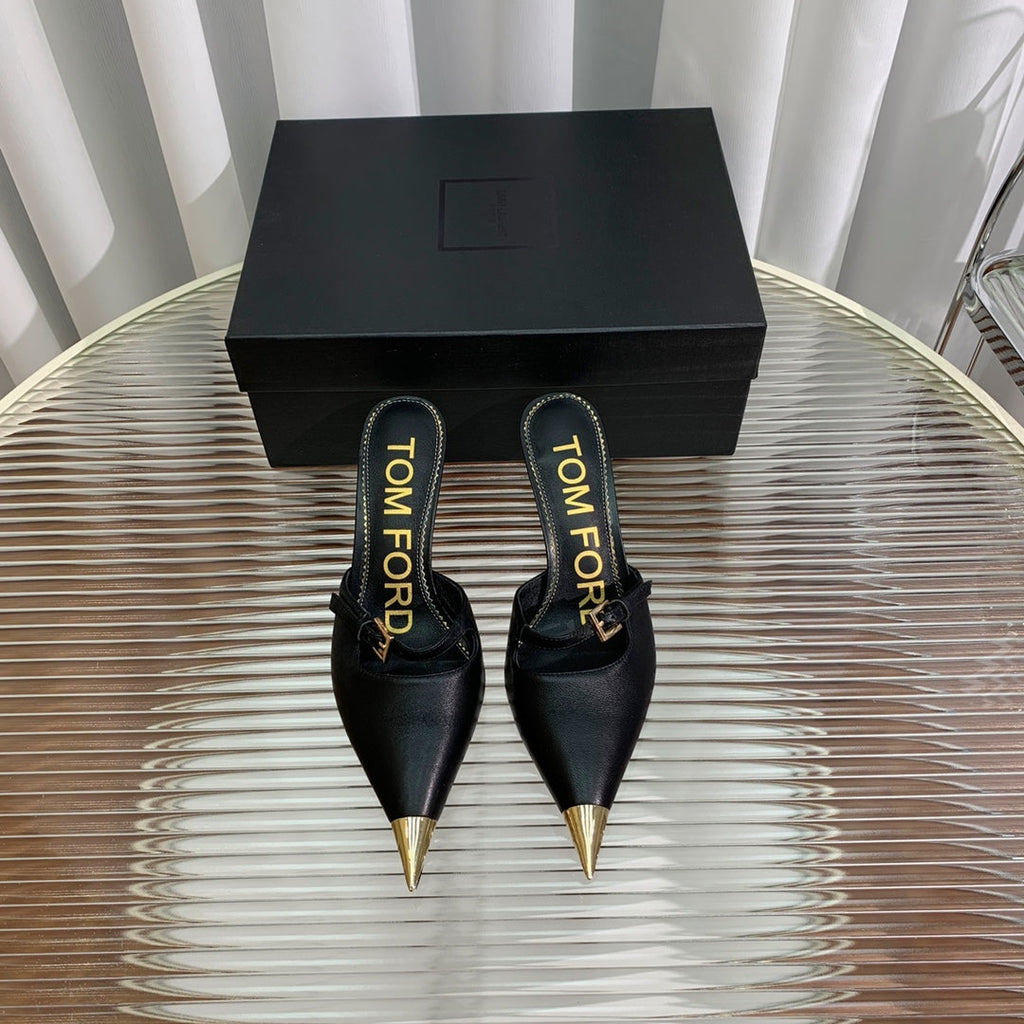 HIGH PUMP MULE 7 CM IN BLACK CALFSKIN
