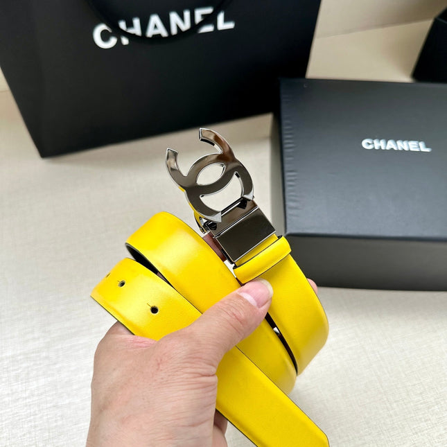 CC 30MM BELT IN BRIGHT YELLOW AND BLACK CALFSKIN WITH GOLD HARDWARE
