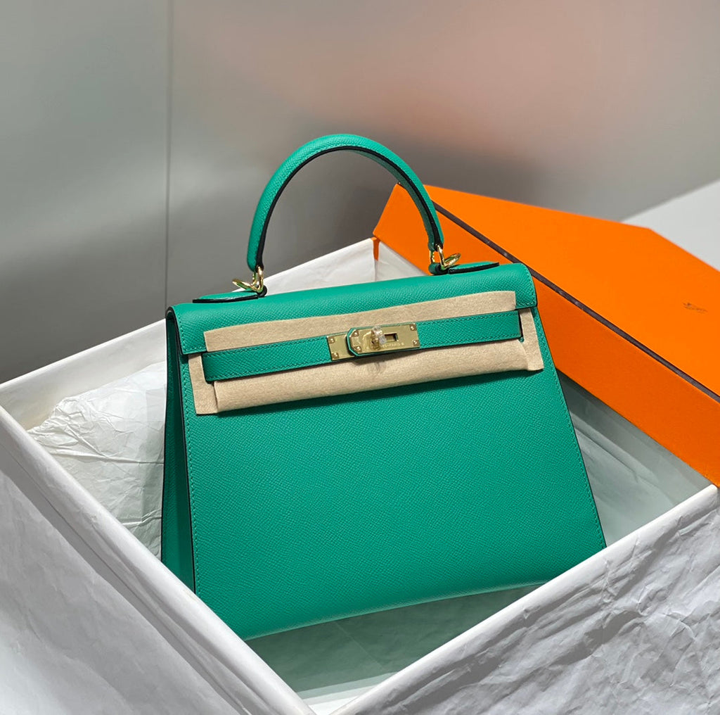 KELLY 28CM IN VERT VERTIGO EPSOM CALFSKIN GOLD HARDWARE