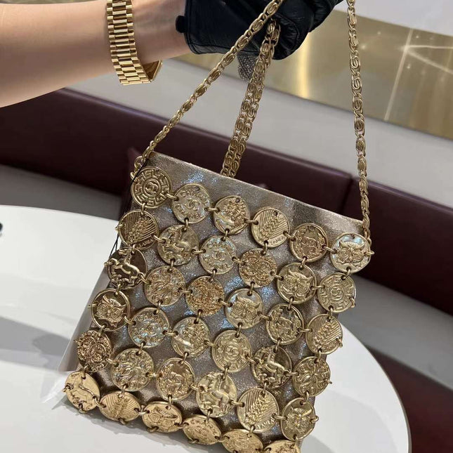 CHANEL 26S PARIS-GREECE MEDALLION CROSSBODY BAG 19 IN GOLD METALLIC LAMBSKIN GOLD HARDWARE