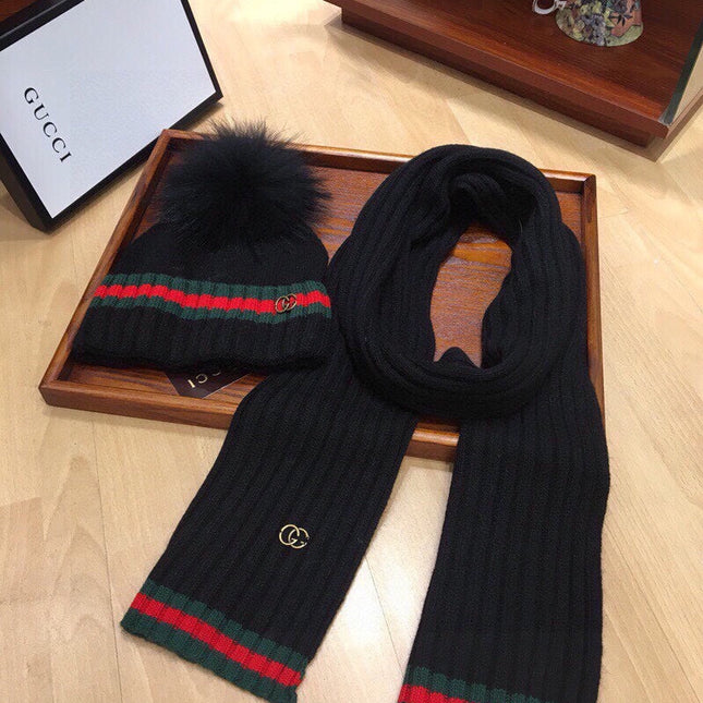 SET SCARF AND HAT IN BLACK WOOL AND CASHMERE 945027