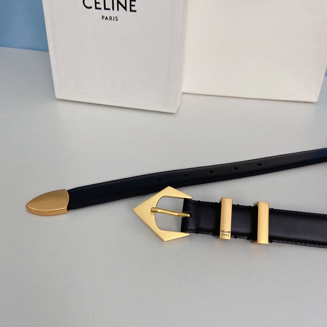 Medium Spike Belt 25mm Black Calfskin Loop Gold Gold Finishing