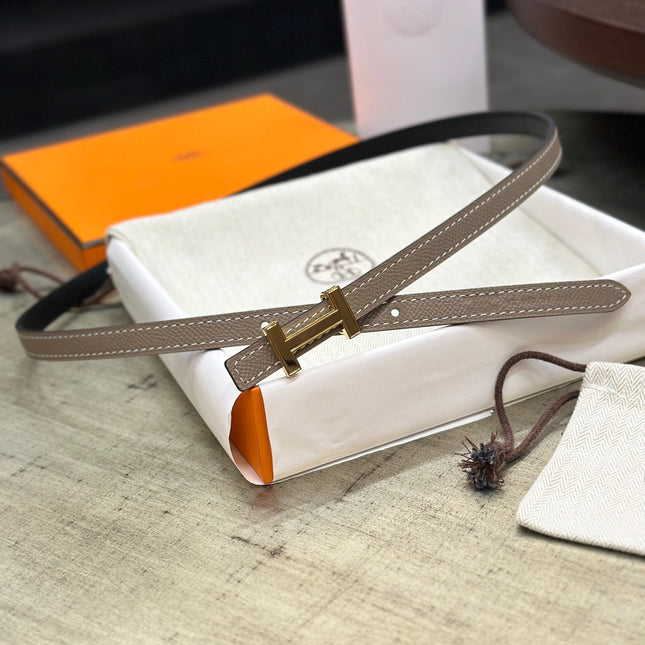 HM FOCUS BUCKLE & REVERSIBLE BLACK AND KHAKI BROWN LEATHER STRAP 13MM GOLD HARDWARE