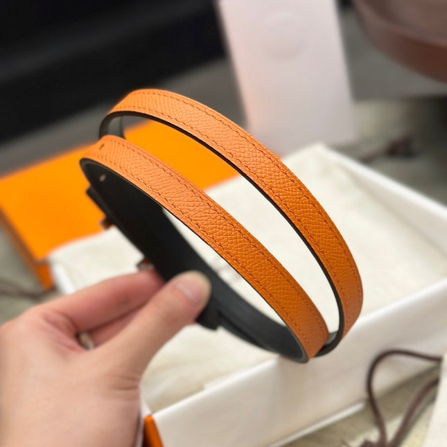 HM FOCUS BUCKLE & REVERSIBLE BLACK AND ORANGE LEATHER STRAP 13MM GOLD HARDWARE