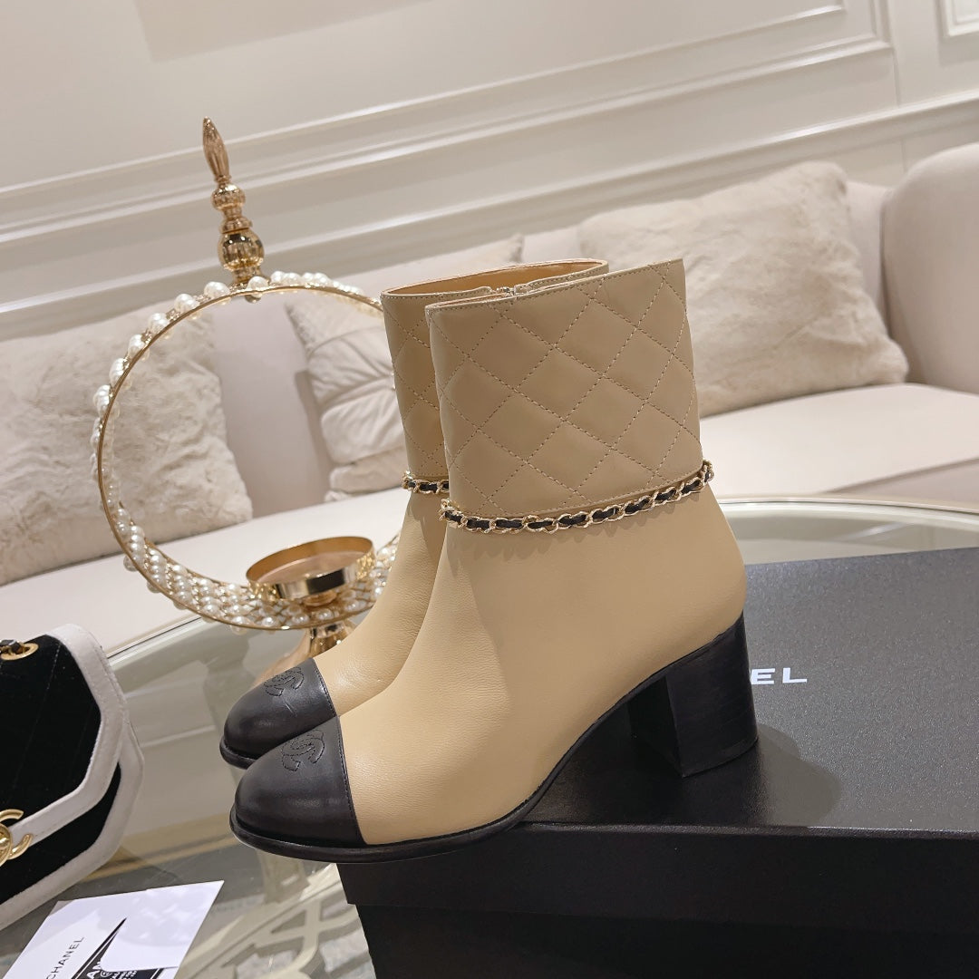MID-HEEL ANKLE BOOTS IN TORTILLA BROWN CALFSKIN