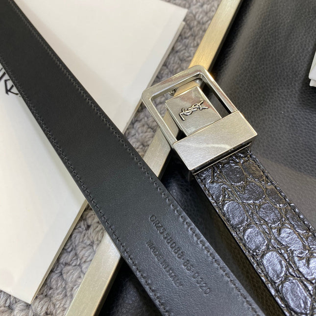 YSL 25S BELT 30 MM IN BLACK EMBOSSED CALFSKIN 548097