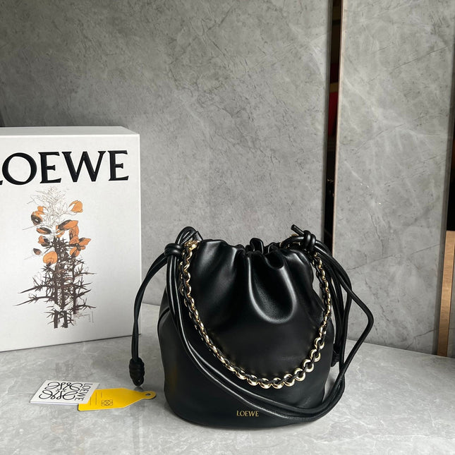 LOE 32 FLAMENCO PURSE BUCKET IN BLACK MELLOW NAPPA LAMBSKIN