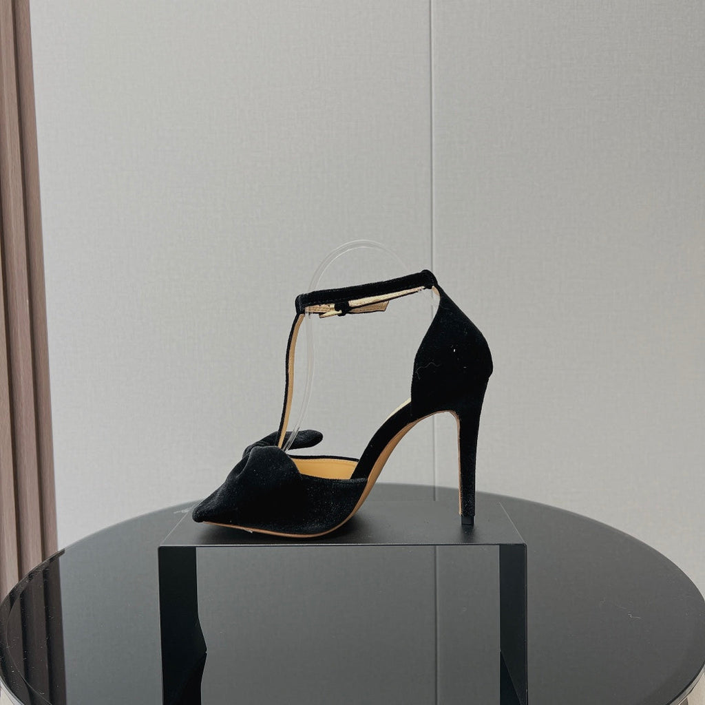 HIGH HEEL 10 SANDAL IN BLACK VELVET WITH BOW