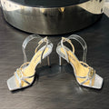 PADLOCK HIGH HEELS 10 CM IN SILVER LAMBSKIN