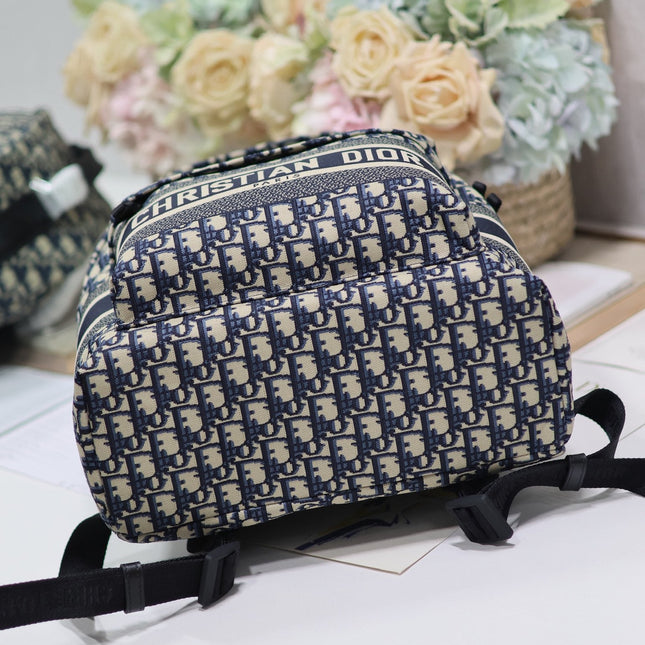 DIOR 26S TRAVEK BACKPACK 35 IN BLUE OBLIQUE JACQUARD