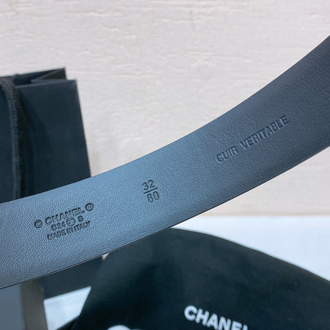 CC BELT 30MM IN BLACK SMOOTH CALFSKIN GOLD MIX WHITE METAL LOGO