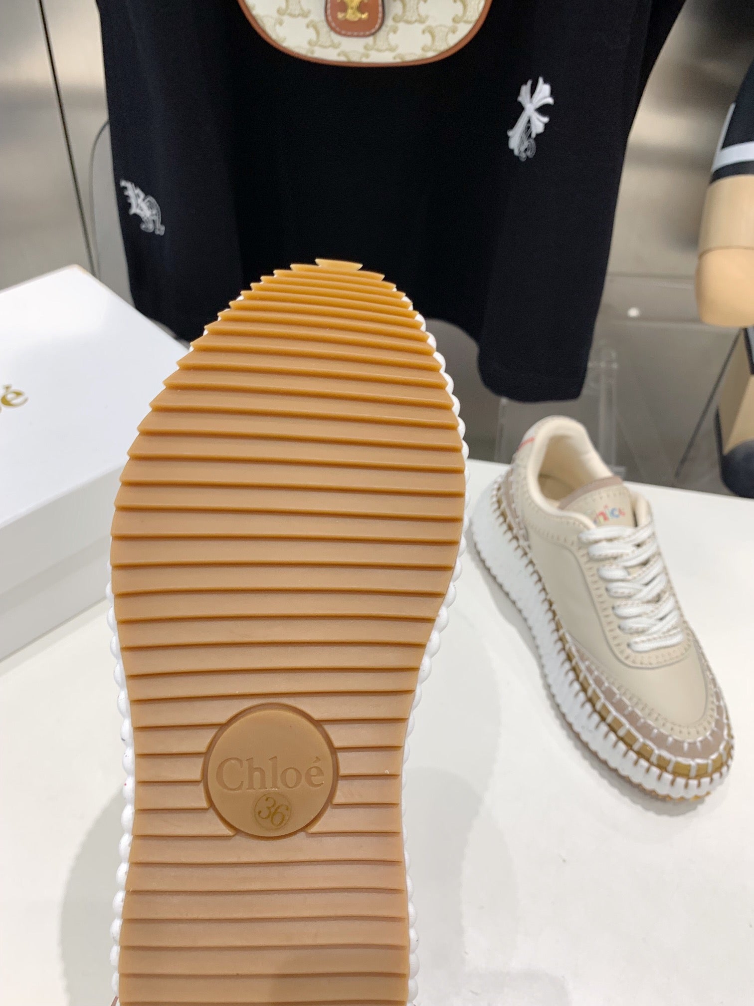 NAMA SNEAKER 5 CM IN BISQUE BEIGE CALFSKIN