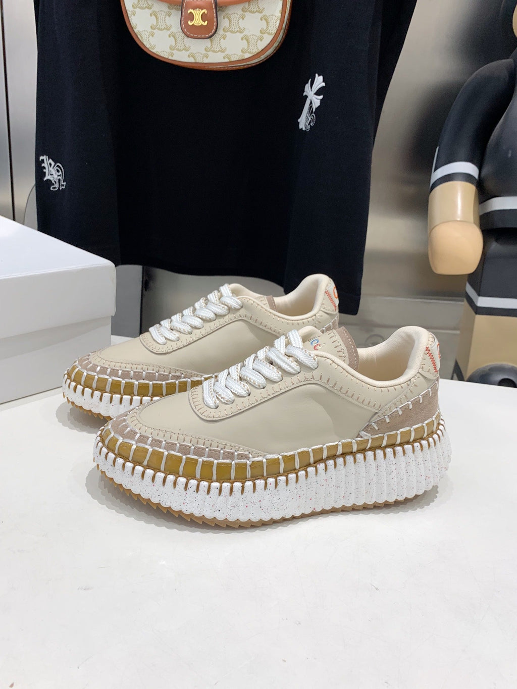 NAMA SNEAKER 5 CM IN BISQUE BEIGE CALFSKIN