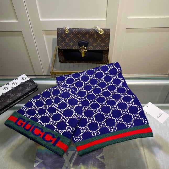 SET SCARF AND HAT IN NAVY BLUE MONOGRAM CASHMERE 349665