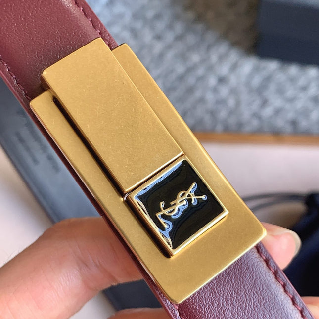 YSL 25S BELT 24 MM IN DARK RED CALFSKIN 529683