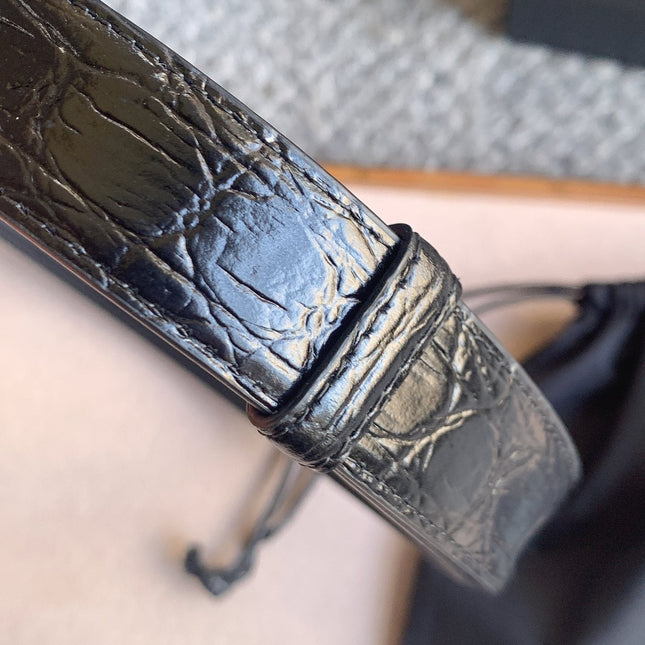 YSL 25S BELT 24 MM IN BLACK EMBOSSED CALFSKIN STYLE 3 529685