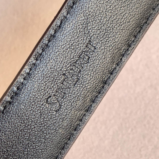 YSL 25S BELT 24 MM IN DARK BROWN EMBOSSED CALFSKIN STYLE 2 529686