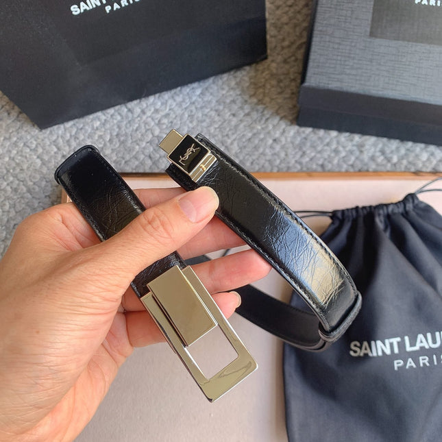 YSL 25S BELT 24 MM IN BLACK CALFSKIN 529687