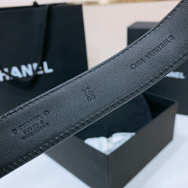 BELT 30MM IN BLACK QUILTED CALFSKIN INTERWOVEN RECTANGULAR BUCKLE