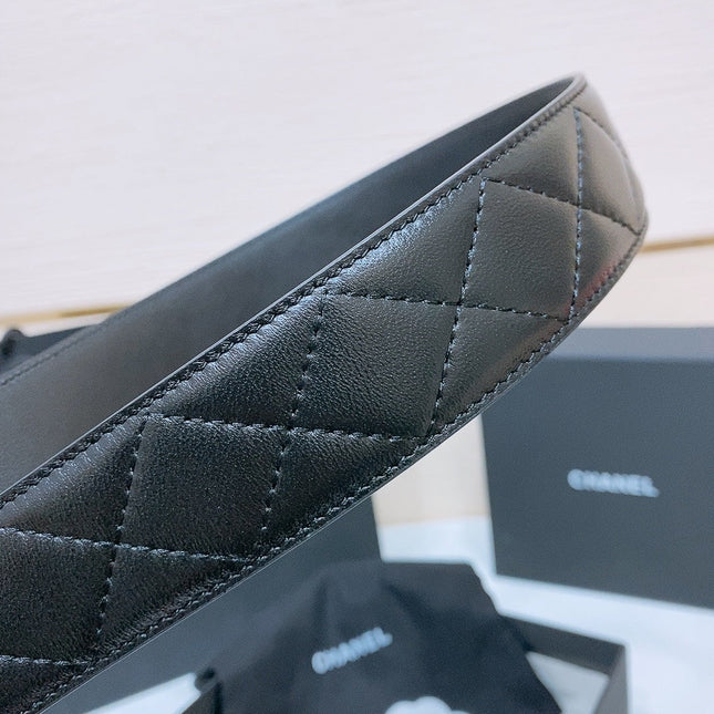 DOUBLE C BELT 38MM IN BLACK QUILTED LAMBSKIN WITH BLACK AND BEIGE LEOPARD PRINT BUCKLE