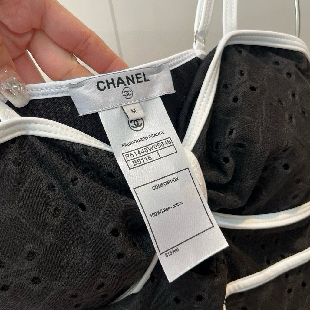 CC BIKINI SWIMSUIT SET IN BLACK AND WHITE TRIM 594785