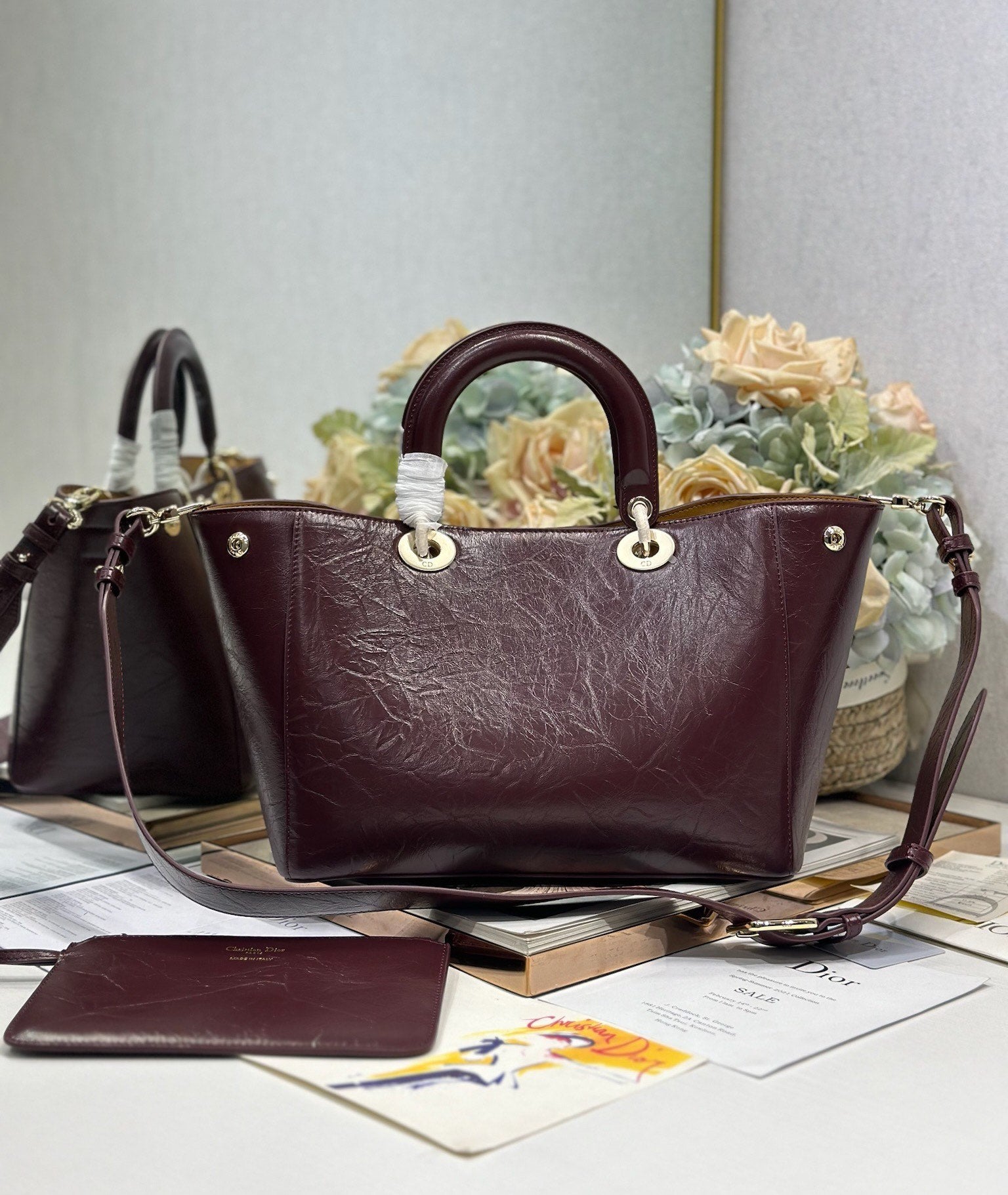 DIOR 26S TOUJOURS BAG 28 IN  DARK RED CALFSKIN