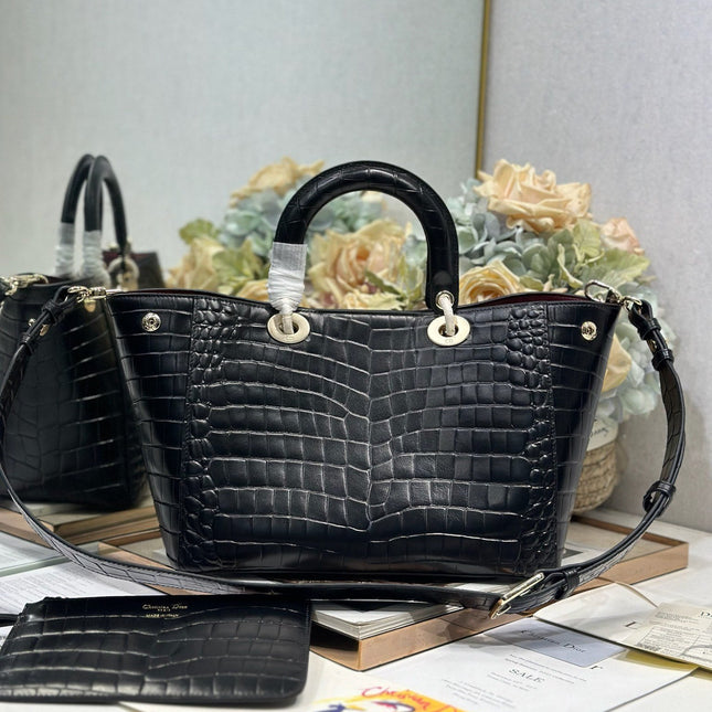 DIOR 26S TOUJOURS BAG 28 IN BLACK CROCODILE LEATHER