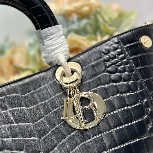DIOR 26S TOUJOURS BAG 28 IN BLACK CROCODILE LEATHER