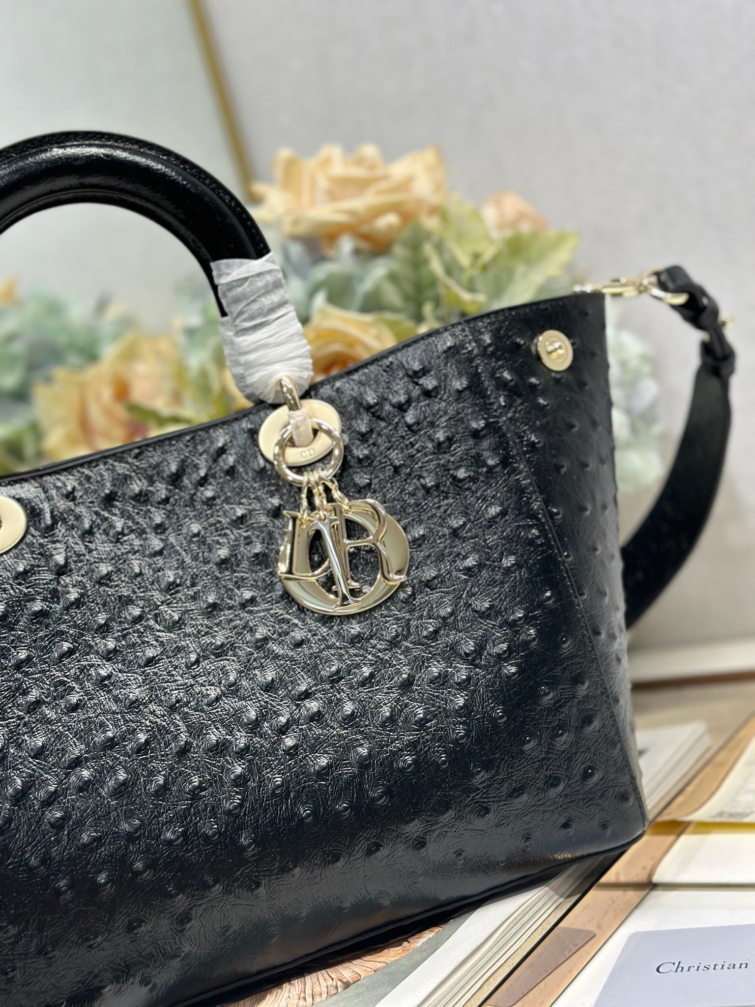 DIOR 26S TOUJOURS BAG 28 IN BLACK OSTRICH