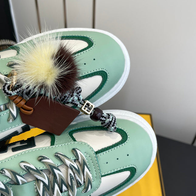 FENDI 25S SNEAKERS 50 MM IN SOFT SAGE GREEN SYNTHETIC LEATHER WITH CHARM