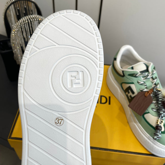 FENDI 25S SNEAKERS 50 MM IN SOFT SAGE GREEN SYNTHETIC LEATHER WITH CHARM