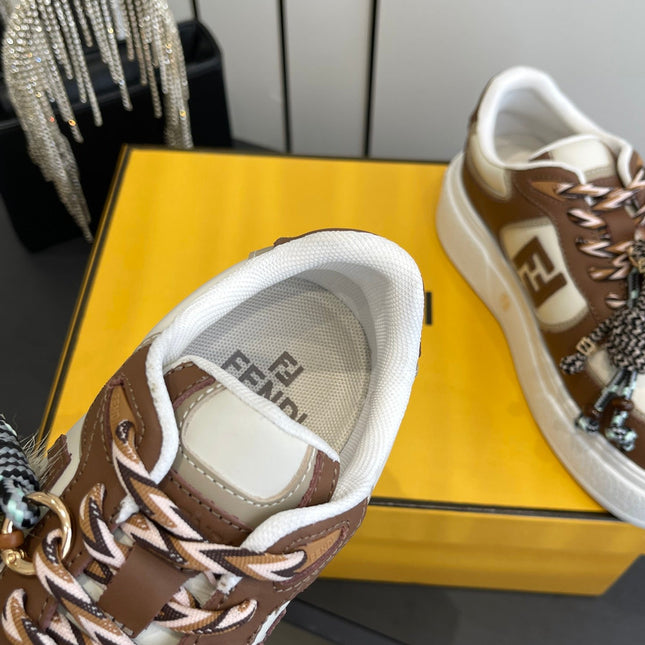 FENDI 25S SNEAKERS 50 MM IN BROWN SYNTHETIC LEATHER WITH CHARM