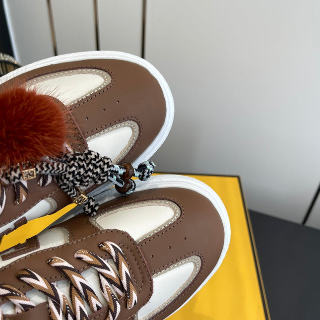 FENDI 25S SNEAKERS 50 MM IN BROWN SYNTHETIC LEATHER WITH CHARM