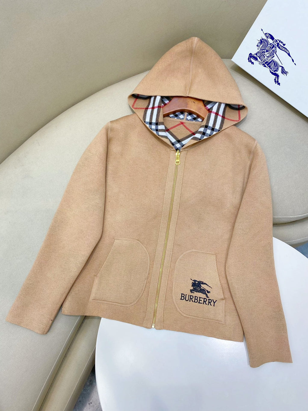 BURBERRY 25S REVERSIBLE PLAID KNIT HOODIE 0003