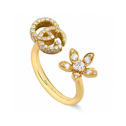 GUCCI 26S GG STAR OPEN RING WITH CRYSTALS IN GOLD TONE METAL 614453