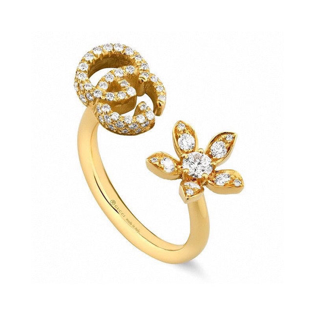 GUCCI 26S GG STAR OPEN RING WITH CRYSTALS IN GOLD TONE METAL 614453