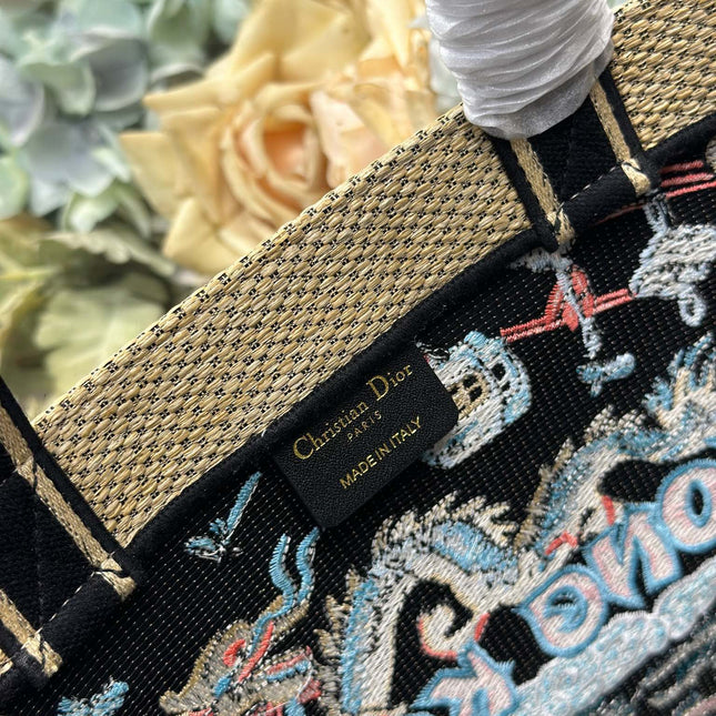 DIOR 26S BOOK TOTE BAG 25 IN MUTICOLOR RAFFIA STYLE 3